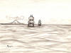 Ahgupuk original pen and ink of Arctic Sailboats